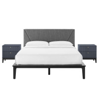 Modway MOD-6961-BLU Dakota 3 Piece Upholstered Bedroom Set Blue