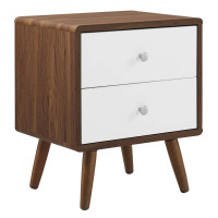 Modway MOD-7017-WAL-WHI Transmit 2-Drawer Nightstand Walnut White