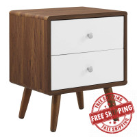 Modway MOD-7017-WAL-WHI Transmit 2-Drawer Nightstand Walnut White