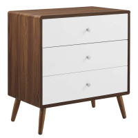 Modway MOD-7018-WAL-WHI Transmit 3-Drawer Chest Walnut White