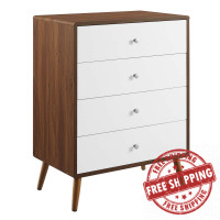 Modway MOD-7019-WAL-WHI Transmit 4-Drawer Chest Walnut White