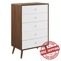 Modway MOD-7020-WAL-WHI Transmit 5-Drawer Chest Walnut White