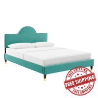 Modway MOD-7030-TEA Aurora Performance Velvet Twin Bed Teal