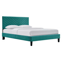 Modway MOD-7038-TEA Roxanne Performance Velvet Full Platform Bed Teal