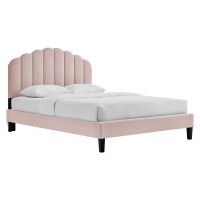Modway MOD-7039-PNK Daisy Performance Velvet Full Platform Bed Pink