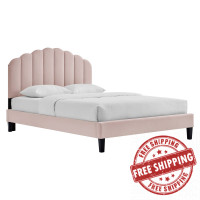 Modway MOD-7039-PNK Daisy Performance Velvet Full Platform Bed Pink