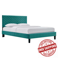 Modway MOD-7042-TEA Roxanne Performance Velvet Twin Platform Bed Teal