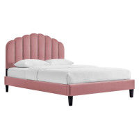 Modway MOD-7043-DUS Daisy Performance Velvet Twin Platform Bed Dusty Rose