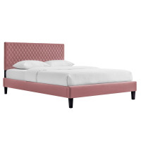 Modway MOD-7048-DUS Garcelle Performance Velvet King Platform Bed Dusty Rose