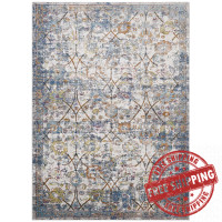 Modway R-1091B-46 Minu Distressed Floral Lattice 4x6 Area Rug