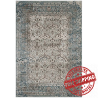 Modway R-1103A-58 Dilys Distressed Vintage Floral Lattice 5x8 Area Rug