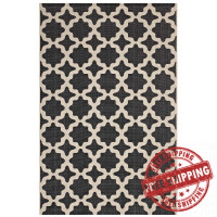 Modway R-1139F-46 Black and Beige Cerelia Moroccan Trellis 4x6 Indoor and Outdoor Area Rug