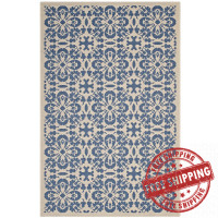 Modway R-1142C-46 Blue and Beige Ariana Vintage Floral Trellis 4x6 Indoor and Outdoor Area Rug