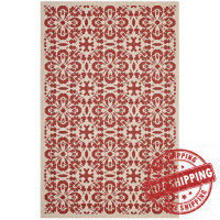 Modway R-1142D-46 Red and Beige Ariana Vintage Floral Trellis 4x6 Indoor and Outdoor Area Rug