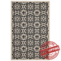 Modway R-1142E-46 Black and Beige Ariana Vintage Floral Trellis 4x6 Indoor and Outdoor Area Rug