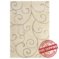 Modway R-1151A-58 Jubilant Burgeon Scrolling Vine 5x8 Shag Area Rug