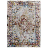 Modway R-1158A-58 Success Merritt Transitional Distressed Floral Persian Medallion  5x8 Area Rug