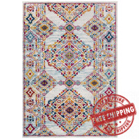 Modway R-1169A-58 Entourage Khalida Distressed Vintage Floral Lattice 5x8 Area Rug