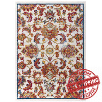 Modway R-1171A-58 Entourage Azami Distressed Vintage Floral Lattice 5x8 Area Rug