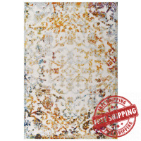 Modway R-1179A-58 Reflect Primrose Ornate Floral Lattice 5x8 Indoor/Outdoor Area Rug