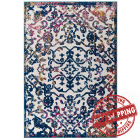 Modway R-1179B-58 Reflect Primrose Ornate Floral Lattice 5x8 Indoor/Outdoor Area Rug