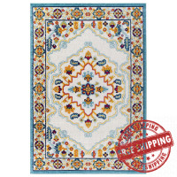 Modway R-1183A-58 Reflect Ansel Distressed Floral Persian Medallion 5x8 Indoor and Outdoor Area Rug