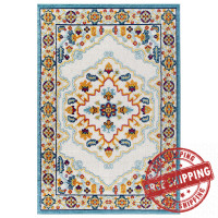 Modway R-1183A-58 Reflect Ansel Distressed Floral Persian Medallion 5x8 Indoor and Outdoor Area Rug