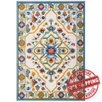Modway R-1184A-58 Reflect Freesia Distressed Floral Persian Medallion 5x8 Indoor and Outdoor Area Rug