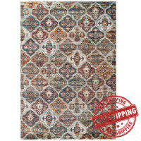 Modway R-1185A-58 Tribute Azalea Distressed Vintage Floral Lattice 5x8 Area Rug