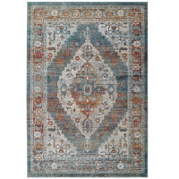 Modway R-1189A-58 Tribute Camellia Distressed Vintage Floral Persian Medallion 5x8 Area Rug