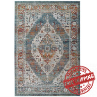 Modway R-1189A-58 Tribute Camellia Distressed Vintage Floral Persian Medallion 5x8 Area Rug