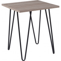 Flash Furniture NAN-JH-1703-GG Oak Park Collection Driftwood Wood Grain Finish End Table with Black Metal Legs 