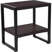 Flash Furniture NAN-JH-1733-GG Thompson Collection Charcoal Wood Grain Finish End Table with Black Metal Frame 