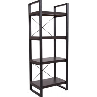 Flash Furniture NAN-JH-1734-GG Thompson Collection Charcoal Wood Grain Finish Bookshelf with Black Metal Frame 
