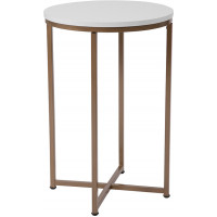 Flash Furniture NAN-JH-1787ET-GG Hampstead Collection White End Table with Matte Gold Frame 