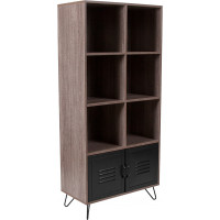 Flash Furniture NAN-JN-21735BF-GG Woodridge Collection Rustic Wood Grain Finish Storage Shelf with Metal Cabinet Doors and Black Metal Legs 