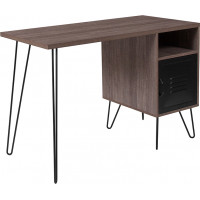 Flash Furniture NAN-JN-21735T-GG Woodridge Collection Rustic Wood Grain Finish Computer Desk with Metal Cabinet Door and Black Metal Legs 