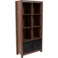 Flash Furniture NAN-JN-21736BF-GG New Lancaster Collection Crosscut Oak Wood Grain Finish Storage Shelf with Metal Cabinet Doors 