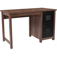 Flash Furniture NAN-JN-21736T-GG New Lancaster Collection Crosscut Oak Wood Grain Finish Computer Desk with Metal Drawers 