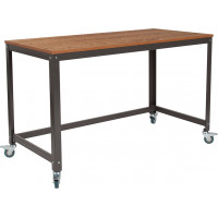 Flash Furniture NAN-JN-2522D-GG Livingston Collection Computer Table and Desk in Brown Oak Wood Grain Finish with Metal Wheels 