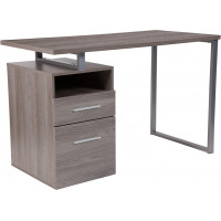 Flash Furniture NAN-JN-2634-GG Harwood Light Ash Wood Grain Finish Computer Desk with Two Drawers and Silver Metal Frame 