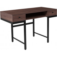 Flash Furniture NAN-NJ-29315-GG Bartlett Dark Ash Wood Grain Finish Computer Desk with Drawers and Black Metal Legs 