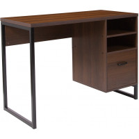 Flash Furniture NAN-NJ-HD10168-GG Northbrook Rustic Coffee Wood Grain Finish Computer Desk with Black Metal Frame 