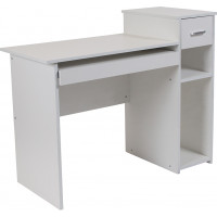 Flash Furniture NAN-NJ-HD3518-W-GG Highland Park White Computer Desk with Shelves and Drawer 