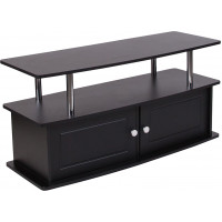Flash Furniture NAN-NJ-TS082-GG Evanston Black TV Stand with Shelves, Cabinet and Stainless Steel Tubing 