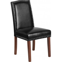 Flash Furniture QY-A13-9349-BK-GG HERCULES Hampton Hill Series Black Leather Parsons Chair with Silver Accent Nail Trim 