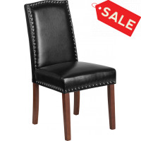 Flash Furniture QY-A13-9349-BK-GG HERCULES Hampton Hill Series Black Leather Parsons Chair with Silver Accent Nail Trim 