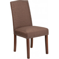 Flash Furniture QY-A13-9349-BN-GG HERCULES Hampton Hill Series Brown Fabric Parsons Chair with Silver Accent Nail Trim 