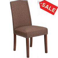 Flash Furniture QY-A13-9349-BN-GG HERCULES Hampton Hill Series Brown Fabric Parsons Chair with Silver Accent Nail Trim 
