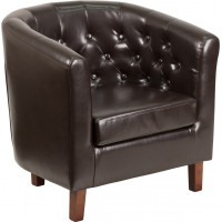 Flash Furniture QY-B16-HY-9030-4-BN-GG HERCULES Cranford Series Brown Leather Tufted Barrel Chair 